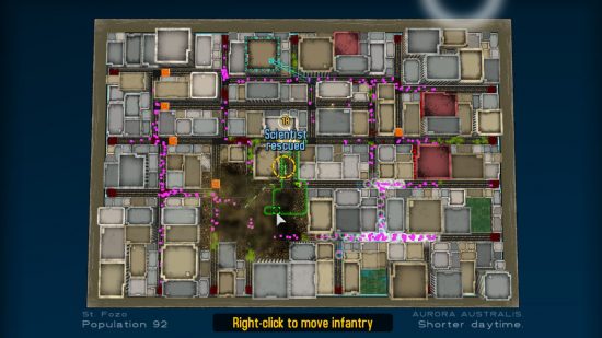 Best zombie games: pink dots represent the zombies in Atom Zombie Smasher rampaging through the city.