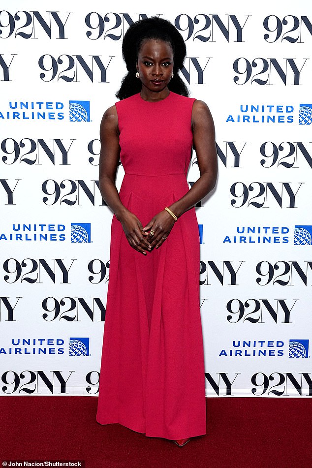 His co-star Gurira opted for a sleeveless and stunning red dress that flowed all the way to the red carpet
