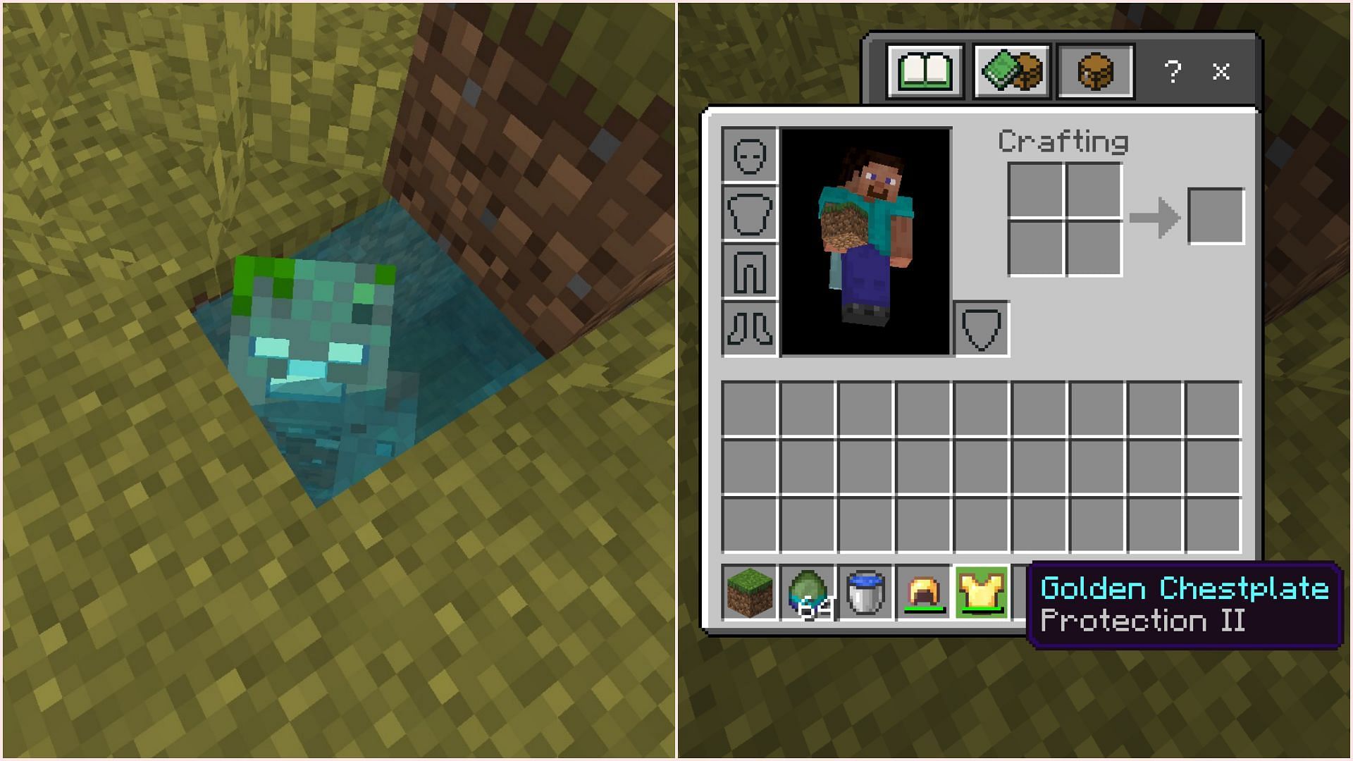 Drowned zombie will drop every armor part for you to pick (Image via Sportskeeda Gaming || Mojang Studios)