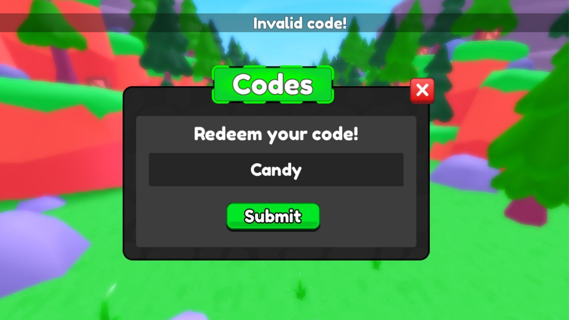 The "Invalid code!" error in Zombie Titans Simulator (Image via Roblox)