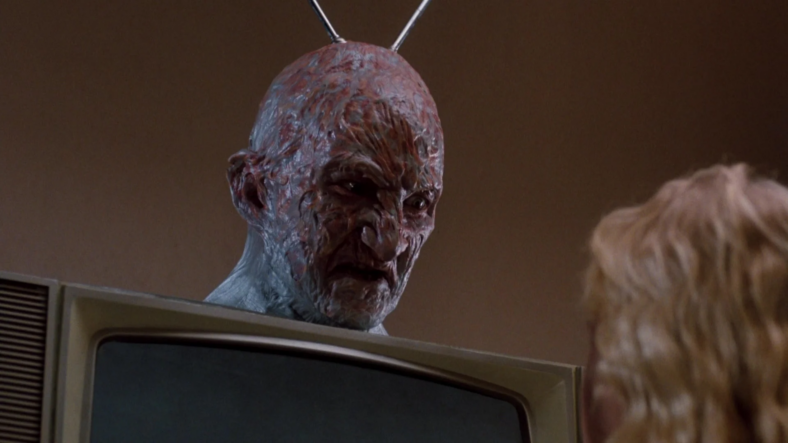 - Zombie Gaming Freddy (Robert Englund) has a lesson for Jennifer (Penelope Sudrow) about limiting TV consumption in A Nightmare on Elm Street 3: Dream Warriors (1987), New Line Cinema