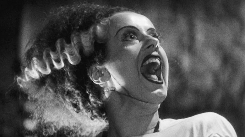 Elsa Lanchester as the bride, expressing herself in Bride of Frankenstein