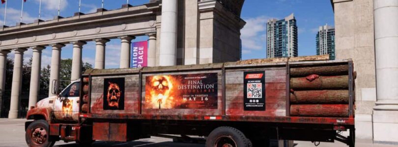 Final Destination: Bloodlines promoted by a blood-splattered logging truck cruising the … – JoBlo