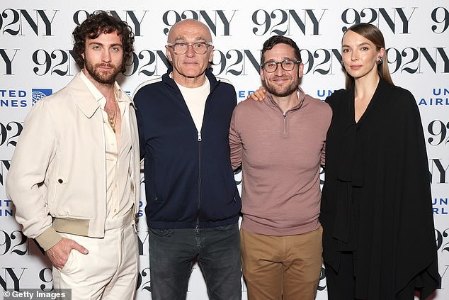 Jodie's appearance comes shortly after she joined co-star Aaron Taylor-Johnson and director Danny Boyle at an event for their new zombie movie 28 Years Later on Sunday (L-R Aaron, Danny, Josh Horowitz and Jodie)