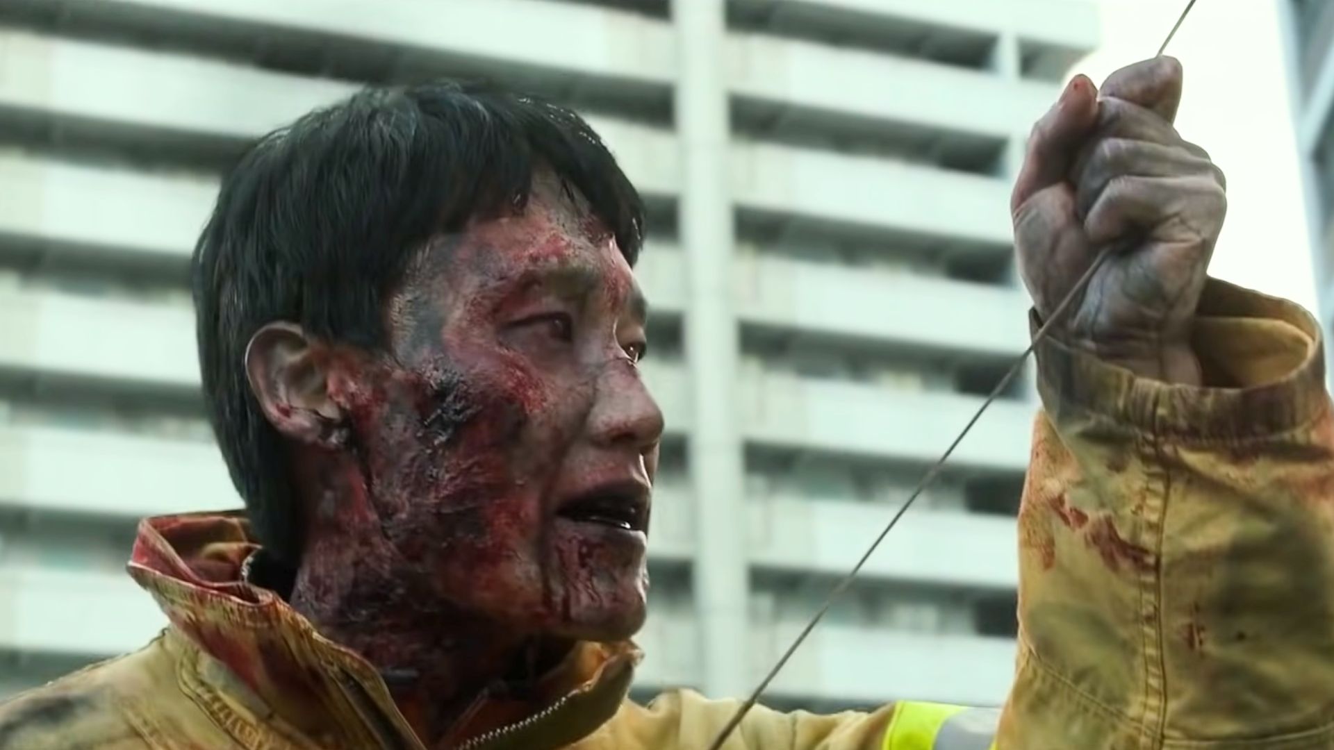 The infected firefighter in #Alive | Image via Netflix